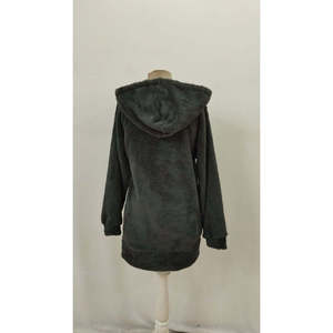Vestido mini de felpa con capucha y bolsillos de manga larga para mujer, 27813 - Gris - Product Image 6