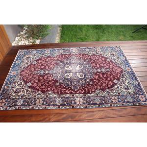 Alfombra Turca, Alfombra Vintage de 3.9x6 pies, Alfombra de Lana con Rayas Azules - Product Image 3