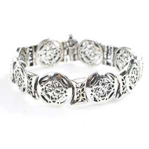 14K Gold and 925 Sterling <b>Silver</b> Antique Flower Pattern <b>Bracelet</b> with Diamond Pearl Religious Style Tennis <b>Charm</b> Tennis Gift - Product Image 6