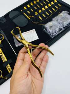 Kit de herramientas de extensión de pelo de acero inoxidable chapado en oro con logotipo personalizado al por mayor, tijera de peluquero, alicates de pelo con microperlas de silicona - Product Image 4