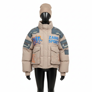 Chaqueta Acolchada Extra Grande para Mujer, Exterior de Nailon, Relleno de Algodón, Panel de Mezclilla, Bordado, Estampado, Logotipo Personalizado, Ropa de Invierno - Product Image 6