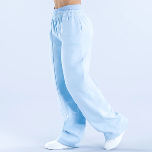Wholesale Custom Manufacturer Chalk Blue Oversized Fit Wide Leg Jogger Terry Fleece Women's Sweatpants Women's Pants & <b>Trousers</b> - Product Image 4