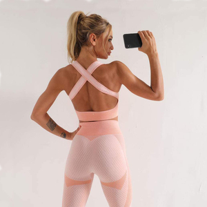 Wholesale <b>Ladies</b> Plus Size Stretchy Running Training Gym Fitness Sets Sexy Solid Pattern Bra and <b>Leggings</b> Two Pieces Suit - Product Image 3