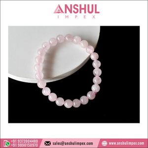 Pulsera de cuarzo rosa curativa de Color rosa, piedra preciosa redonda con cuentas de mano, 7,5 pulgadas, cantidad a granel disponible - Product Image 3