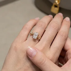 Women's 18K Yellow Gold Elongated <b>Cushion</b> Cut With Side Stone Diamond Lab Grown IGI Certified Classic Style Engagement <b>Ring</b> - Product Image 2