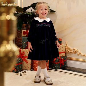 Vestido Casual de Terciopelo Morado Oscuro para Niña con Cuello Redondo, 100% Algodón, ODM OEM al por Mayor para Vacaciones de Otoño DR4307 - Product Image 3