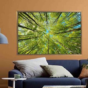 Impression sur toile élégante de branche d'arbre verte pour décoration de Noël, 1P : encadrée de doré - Product Image 1