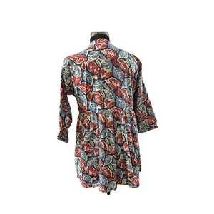 Indian Hand <b>Block</b> <b>Printed</b> Short Dress Beautiful Boho Style with Elastic Waist Mandarin Collar Size 5XL Washable for Office Club - Product Image 5