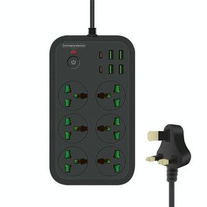 T24 2m 3000W Fireproof Multifunctional Smart Power Socket <b>Plug</b> 6 PD <b>Plugs</b> 4 <b>USB</b> Ports <b>UK</b> <b>Plug</b> - Product Image 1