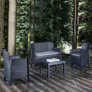 Il Set da giardino con Design in Rattan per 4 persone antracite/grigio comprende divano 2 poltrone tavolino da caffè con cuscini mobili da esterno - Product Image 3