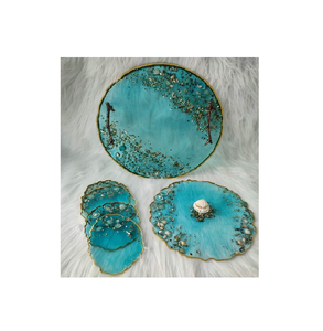 Plateau de service en résine époxy Plateau de service moderne en résine personnalisé avec feuille d'or pour la décoration intérieure - Product Image 3