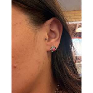 Zuni Handmade Opal & Sterling <b>Silver</b> <b>Stud</b> Earrings Flower Shaped with Bezel Setting for Gift - Product Image 2