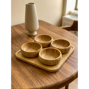 Juego de Tazones Redondos de Bambú Natural para Aperitivos, 4 Platos para Servir y Platos para Nueces - Product Image 3