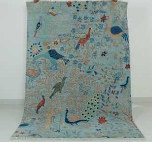 Tapis de style turc noué à la main Oushak bleu 9x12, tapis modernes Oushak colorés personnalisés disponibles - Product Image 3