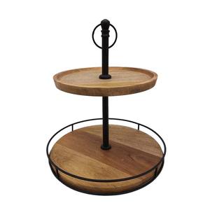 Présentoir à gâteaux rond en bois à 2 niveaux Finitions naturelles de luxe Présentoir de fête d'anniversaire de mariage Vente en gros en vrac - Product Image 5
