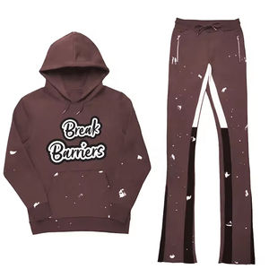 Venta al por mayor de moda de gran tamaño pulóver chándal de algodón de los hombres de alta calidad de moda de gran tamaño chándal con capucha y pantalón acampanado - Product Image 1