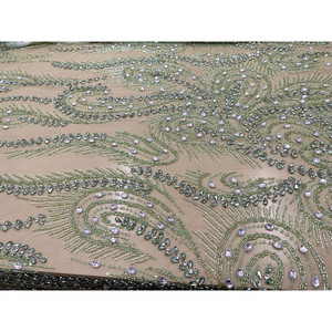 Tissu Brocart Paisley Émeraude Brodé de Cristaux de Luxe Sage, 100% Polyester Respirant, Voile Transparent, Articles en Stock, Techniques de Tissage - Product Image 2