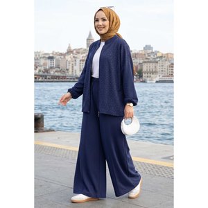 Conjunto Casual Azul Marino de Dos Piezas, Túnica con Cierre Decorativo y Pantalones, Se Puede Usar por Separado o Juntos - Product Image 1