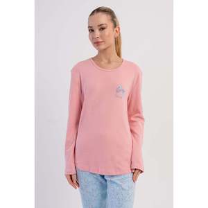 KADIN INTERLOK O YAKA UZUN KOL ETEGI OVAL PIJAMA TAKIM - สีชมพูอ่อน - สีชมพูอ่อน - Product Image 2