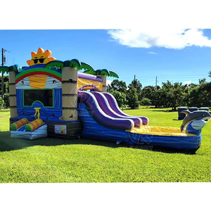 Eco Friendly PVC <b>Inflatable</b> Bouncer Palm Tree Bouncy Castle Water Slide Combo Commercial Outdoor Jumping <b>House</b> Kids - Product Image 1