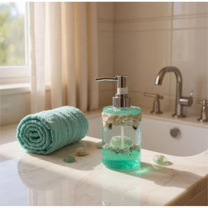 Dispensador de Vidrio Redondo con Forma de Concha Marina y Botella Recargable para Baño y Cocina, Tipo Bomba para Líquidos - Product Image 1