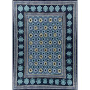 พรมขนสัตว์ขนาดใหญ่สีน้ำเงินอัลฮัมบรา 9x12 ฟุต ทอแบบเรียบด้วยเส้นใยปอกระเจา พร้อมลวดลายเรขาคณิตแบบแพทช์เวิร์คสำหรับทางเดินรูปสี่เหลี่ยมผืนผ้า-ADWL-13172 - Product Image 1