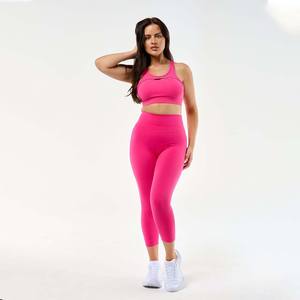Venta caliente Rosa personalizado OEM Conjuntos de las mujeres Conjunto de 2 piezas Mujeres Crop Leggings Cremallera Cintura Bolsillo Suave Elástico Y Conjunto de cintura alta - Product Image 3