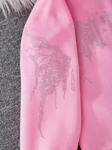 <b>Pink</b> Rhinestone Zip Up Hoodie 480GSM Heavyweight 100% Cotton Fleece Oversized Streetwear Full Zip Custom Logo Wholesale Price - Product Image 5
