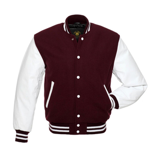 BrightWhiteSleeves-Maroon Body Letterman Jacket with Leather Sleeves letterman custom leather varsity jacket for men - Product Image 2