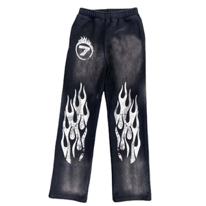 Fabricant OEM Survêtement Jogging Zipper Survêtement Ensemble Acid Wash Distressed Broderie Patch Pantalon de survêtement évasé Ensembles à capuche - Product Image 4