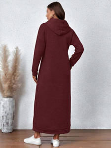 Winter Maxi Long Pullover Sweatshirt Dress Knitted Cotton Fleece Breathable Winter Casual Wear with Side Pockets Custom Option - Product Image 2