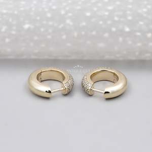 Round Cut Diamond Pave <b>Huggie</b> Hoop Earrings in <b>Solid</b> <b>Gold</b> Luxury 0.70ct Hoops - Product Image 4