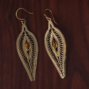 Hot Selling Boho Vintage <b>Western</b> Earrings for Women 18K Gold Plated New Design Solid Brass with Natural Gemstone Light Weight - Product Image 5