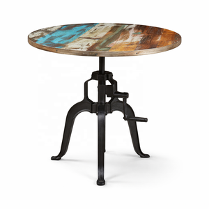 Table ronde de restaurant/bistro commerciale en bois de manguier massif |   Base en fonte industrielle |   Table au design vintage à hauteur réglable - Product Image 2