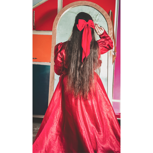 Vestido Largo Rojo de Satén con Corte en A para Niñas, Diseño de Cintura Natural - Product Image 6