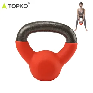 TOPKO Kettlebell Besi Cor Kualitas Tinggi, Peralatan Angkat Besi Fitness Pria/Wanita Latihan Kettlebell