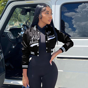 Veste universitaire Letterman respirante pour femmes 22606 lettres d'uniforme de Baseball brodées doublure en Nylon traitement de teinture Design Unique - Product Image 2