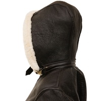 Blouson bombardier classique en cuir marron peau de mouton pour femme, avec capuche en fourrure de mouton, b-3
