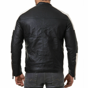 Chaqueta de moto de talla grande de invierno de cuero genuino para pilotos con protección CE blindada Unisex en blanco y negro - Product Image 2