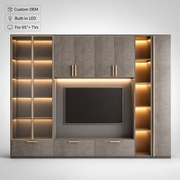 Meuble TV mural gris moderne en bois avec éclairage LED pour téléviseurs de 65 pouces pour salon