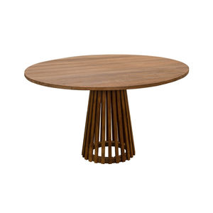 Table à manger en teck massif avec pieds ronds en bois, finition bois naturel pour repas en plein air - Product Image 1