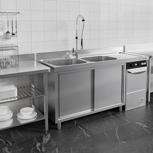 Évier de lave-vaisselle professionnel avec armoire PREMIUM - 1600x600mm - 2 bacs, bac gauche - Product Image 6