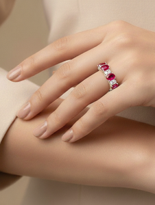 แหวนเพชรรูปไข่และทับทิม เพชรเพาะเลี้ยงในห้องปฏิบัติการ - Product Image 4