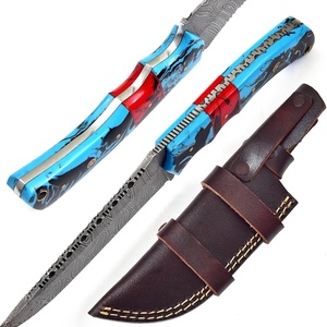 Couteau de chasse en acier Damas fait à la main sur mesure avec manche en feuille de résine et gaine en cuir fin couteau de boucher couteau de camping - Product Image 6