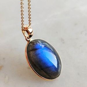 Handmade 925 Sterling Silver Pendant Necklace Natural Labradorite Gemstone in Trendy Oval Shape for <b>Men</b> Women's Party Jewelry - Product Image 6