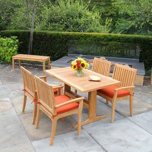 Ensemble de salle à manger de jardin en bois, mobilier de patio extérieur, table et chaises 4 places avec coussins, pour usage en cour ou restaurant - Product Image 2