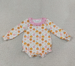 Monos de manga larga con volantes y lazos de calabaza para bebés niñas, ideales para otoño - Product Image 6