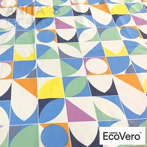 In Stock Cotton Viscose Ecovero Spandex Lightweight Woven Fabric with Colorful Geometric Print