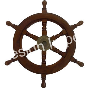 Accessoires nautiques Décoration murale de roue de bateau Article de décoration murale Impression de logo personnalisé Échantillon gratuit Artisanat de roue de bateau en bois naturel - Product Image 1