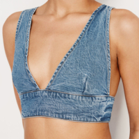 Haut court en jean sexy bleu grande taille pour femme, style streetwear, épaules dénudées, bretelles, 100 % coton, séchage rapide, respirant, hiver, coupe ajustée aux hanches